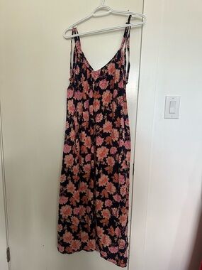 Navy Floral Slip Dress with Pink & Peach Blooms